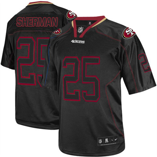 Nike 49ers #25 Richard Sherman Lights Out Black Men's Stitched NFL Elite Jersey - Click Image to Close